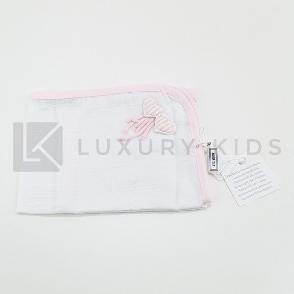 Quadrato Di Garza Bianco Con Bordatura Rosa E Applicazione Di Cuoricini Neonata LA SARTORIA DEI PICCOLI LQ355 - LA SARTORIA DEI PICCOLI - LuxuryKids