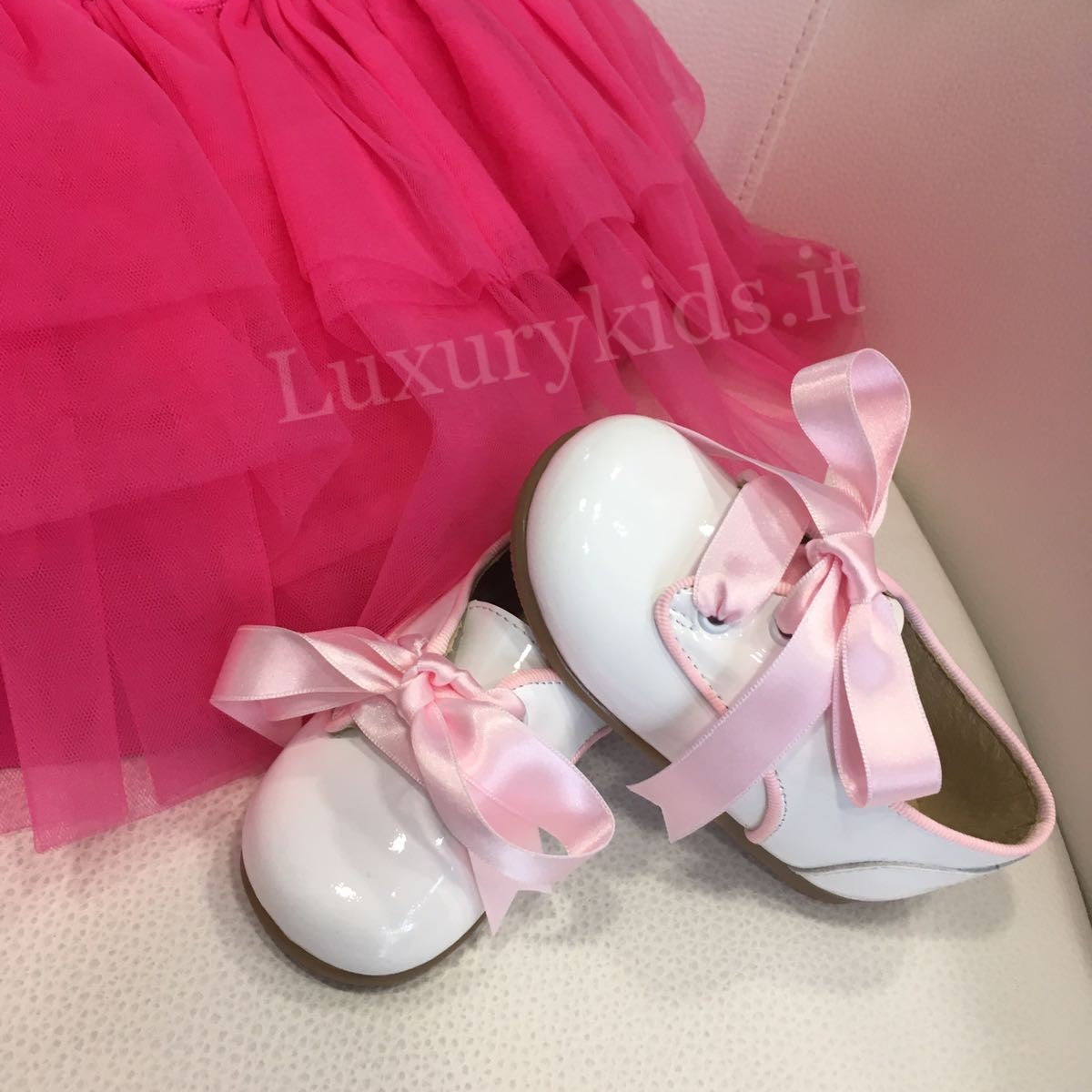 Scarpa Classica in Vernice Bianco -rosa Bambina Panyno B2019 - PANYNO - LuxuryKids