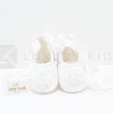 Scarpa In Pizzo Con Fiore E Laccetto Per caviglia Panna Neonata BABY CHIC 2351 - Baby Chic - LuxuryKids