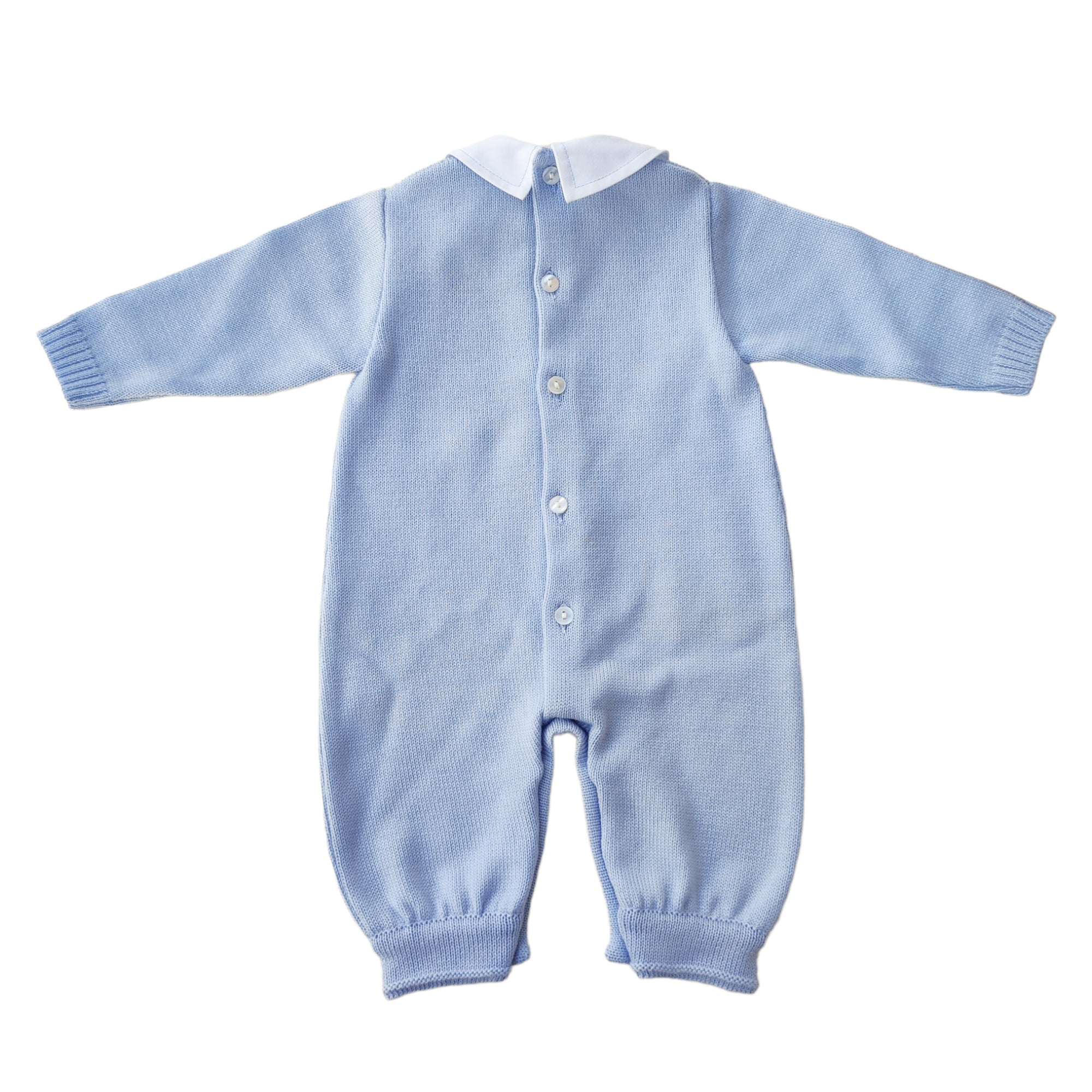 Tutina Intera In 100% Lana Con Colletto Azzurra Neonato CREAZIONI LUANA 7031 - CREAZIONI LUANA - LuxuryKids