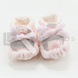 Scarpette Da Culla In Ciniglia Rosa Con Richiami Grigi Neonata LA SARTORIA DEI PICCOLI LSC658 - LA SARTORIA DEI PICCOLI - LuxuryKids