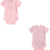 Set di 2 Body Mezza Manica in Cotone Organico Con Orsetti Rosa-Celeste-Bianco MINIBANDA 2310B - MINIBANDA - LuxuryKids