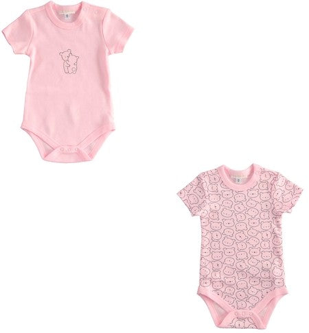 Set di 2 Body Mezza Manica in Cotone Organico Con Orsetti Rosa-Celeste-Bianco MINIBANDA 2310B - MINIBANDA - LuxuryKids