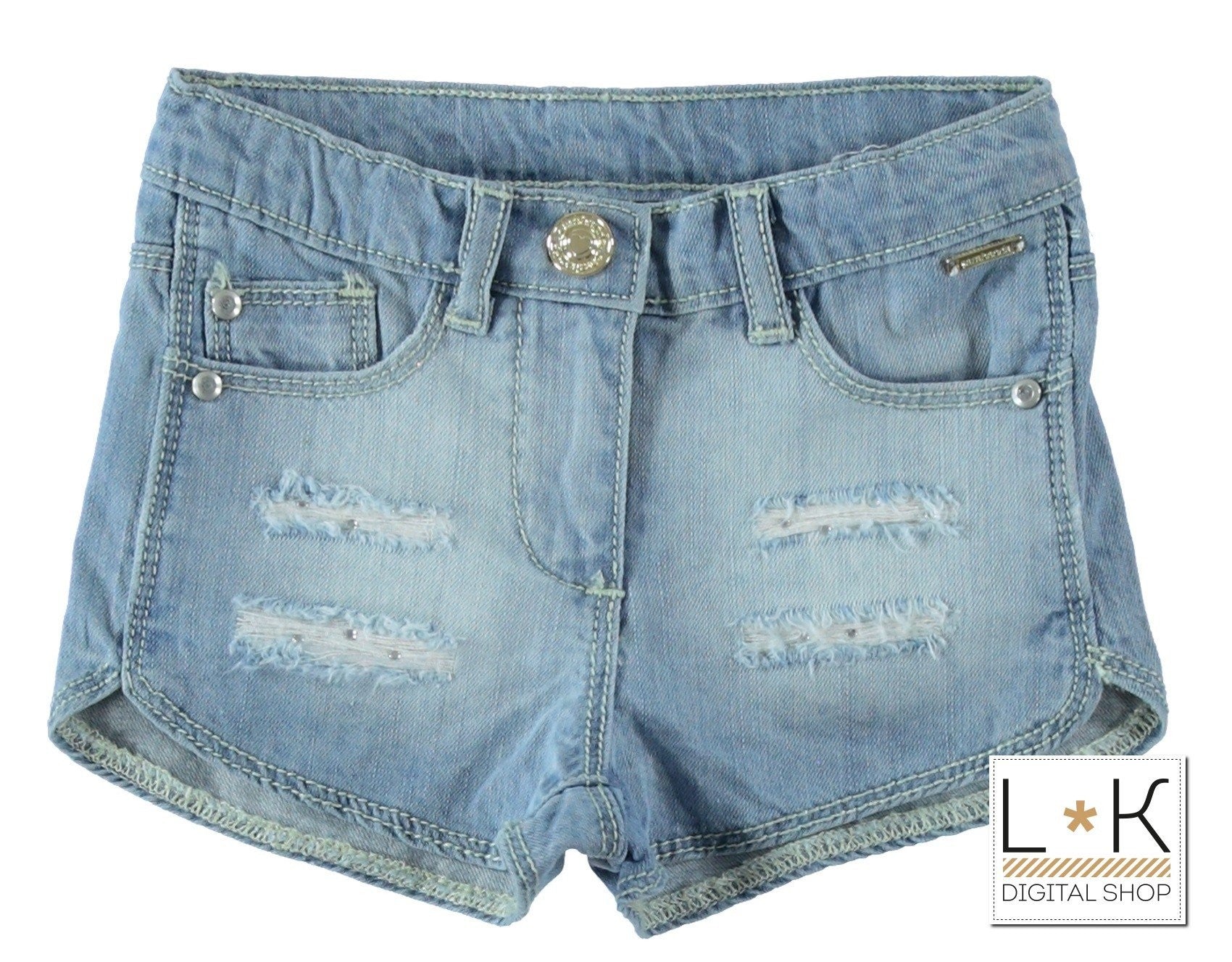 Short in Jeans Strass Moda Bambina Sarabanda U572 - SARABANDA - LuxuryKids