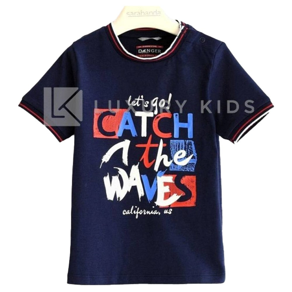 T-shirt cotone 'Catch the waves'   Bambino Blu Sarabanda J825 - SARABANDA - LuxuryKids