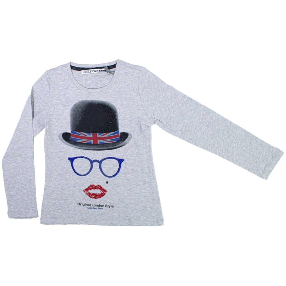 T-shirt in Caldo Cotone Elasticizzato Grigia con Stampa e Strass Bambina TAKE TWO MO2889 - TAKE TWO - LuxuryKids