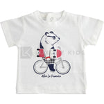 T-Shirt In Cotone A Manica Corta Bianca Con Stampa Panda Neonato Minibanda J660 - MINIBANDA - LuxuryKids