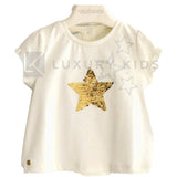 T-Shirt Mezza Manica In Cotone Elasticizzato Panna Neonata SARABANDA J213 - SARABANDA - LuxuryKids