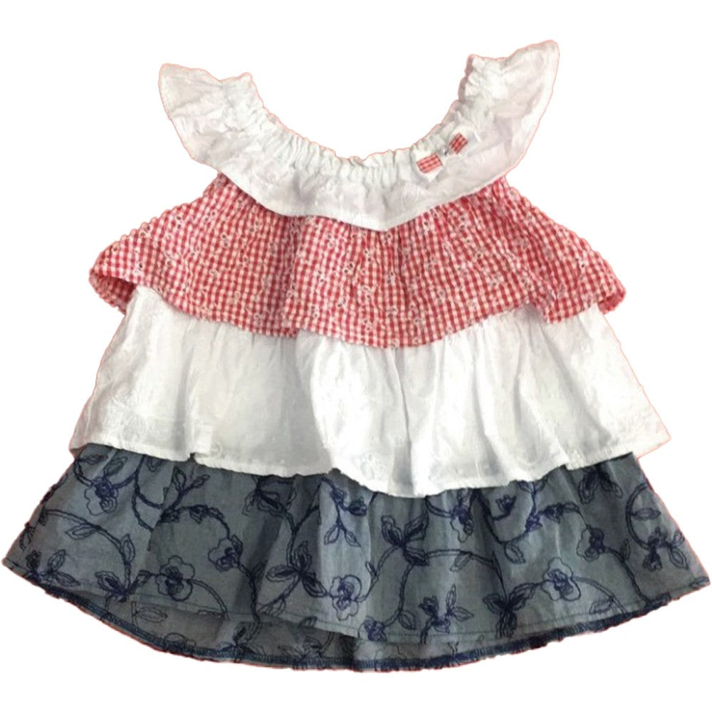 Top con Balze Neonata Rosso-Bianco-Blu Sarabanda E552 - SARABANDA - LuxuryKids