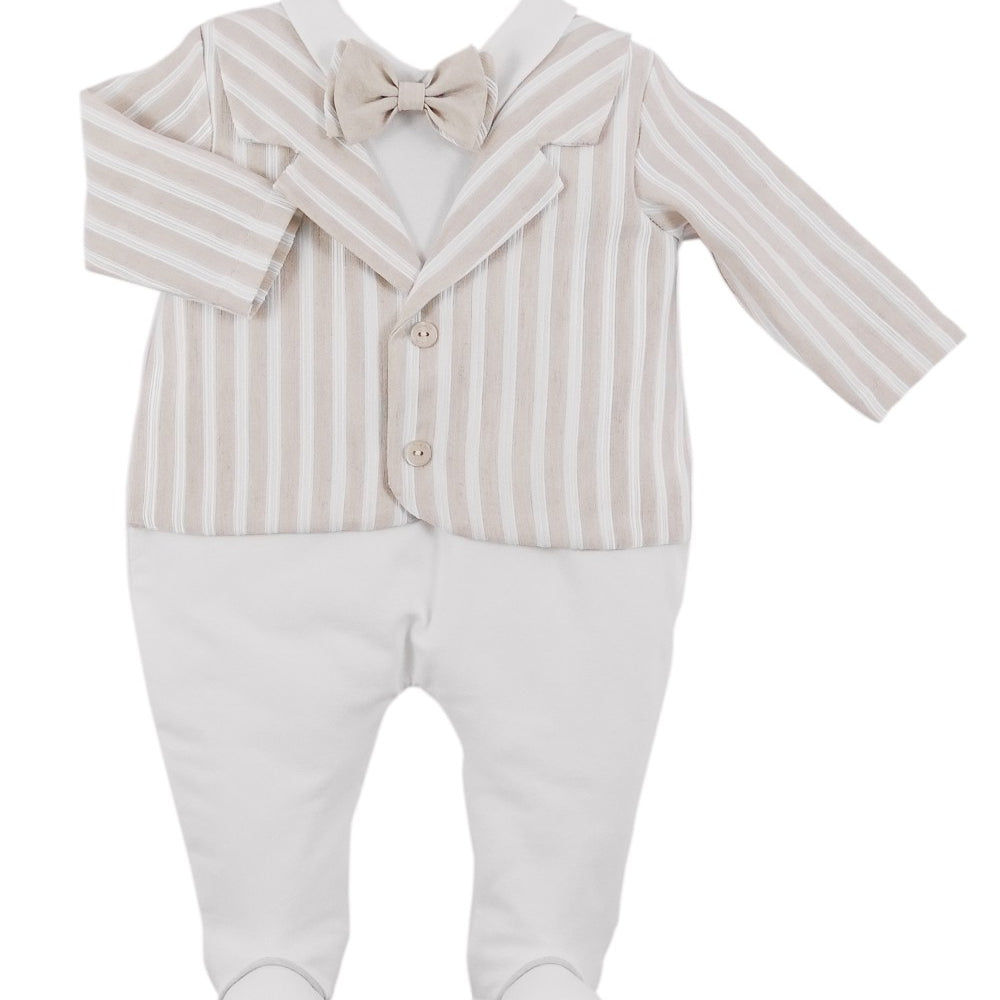 Tutina Intera a Righe Elegante Bianca-Beige Neonato NINNAOH E21239T - NINNAOH - LuxuryKids