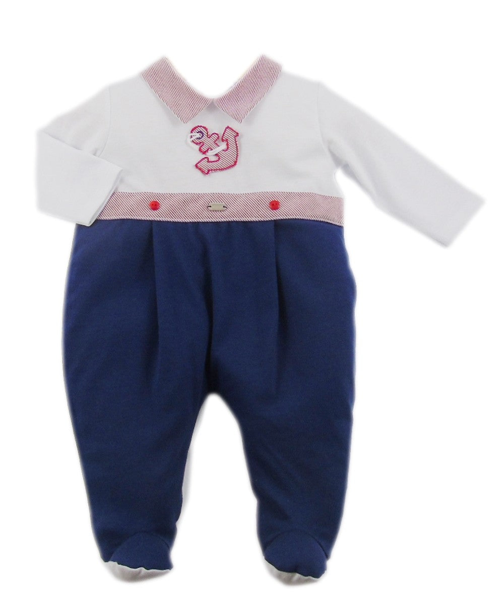 Tutina Intera Cotone Con Ancora Mare Bianco e Blu Neonato NINNAOH E21224T - NINNAOH - LuxuryKids