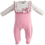 Tutina Intera Fantasia Floreale in Cotone Rosa Antico MINIBANDA 2750 - MINIBANDA - LuxuryKids