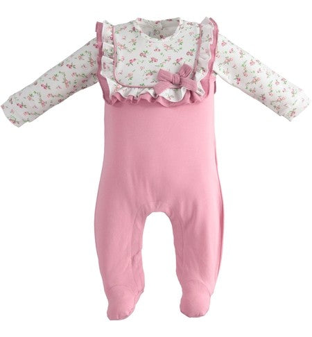 Tutina Intera Fantasia Floreale in Cotone Rosa Antico MINIBANDA 2750 - MINIBANDA - LuxuryKids