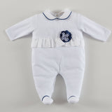 Tutina Intera In Cotone Bianca Con Applicazioni Di Pizzo San Gallo Neonata NINNAOH E20133T - NINNAOH - LuxuryKids