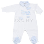Tutina Intera In Cotone Bianca E Azzurra Con Aereoplanini Neonato LA SARTORIA DEI PICCOLI LT751 - LA SARTORIA DEI PICCOLI - LuxuryKids