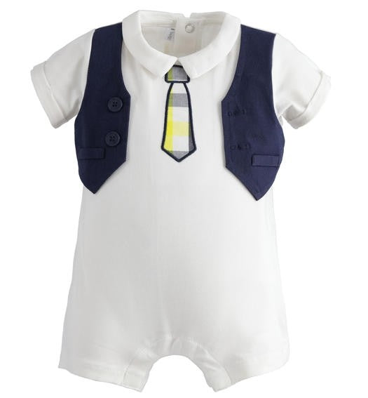 Tutina Intera Mezze Maniche in Cotone Bianca Neonato MINIBANDA 2686 - MINIBANDA - LuxuryKids
