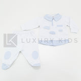 Tutina Spezzata In Cotone Bianca E Azzurra Con Aereoplanini Neonato LA SARTORIA DEI PICCOLI LS751 - LA SARTORIA DEI PICCOLI - LuxuryKids