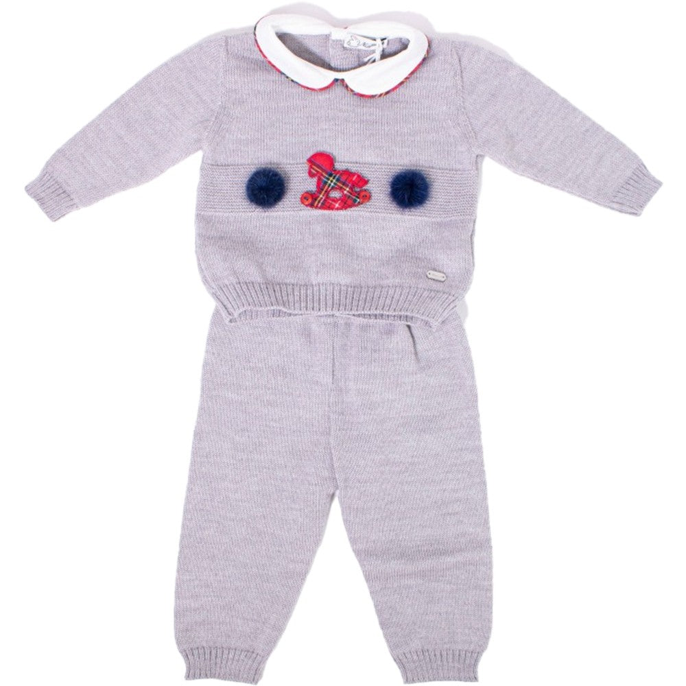 Tutina Spezzata In Lana 100% Grigia Con Cavallo A Dondolo Neonato NINNAOH I20351C - NINNAOH - LuxuryKids