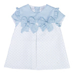 Vestito a Pois Bianco e Celeste Misto Lino Neonata DEL SUR 0377 - DEL SUR - LuxuryKids