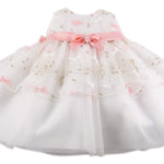 Vestito Elegante Con Culotte e Ricami Note Musicali Bianco-Rosa Pesca Neonata NINNAOH E2121 - NINNAOH - LuxuryKids