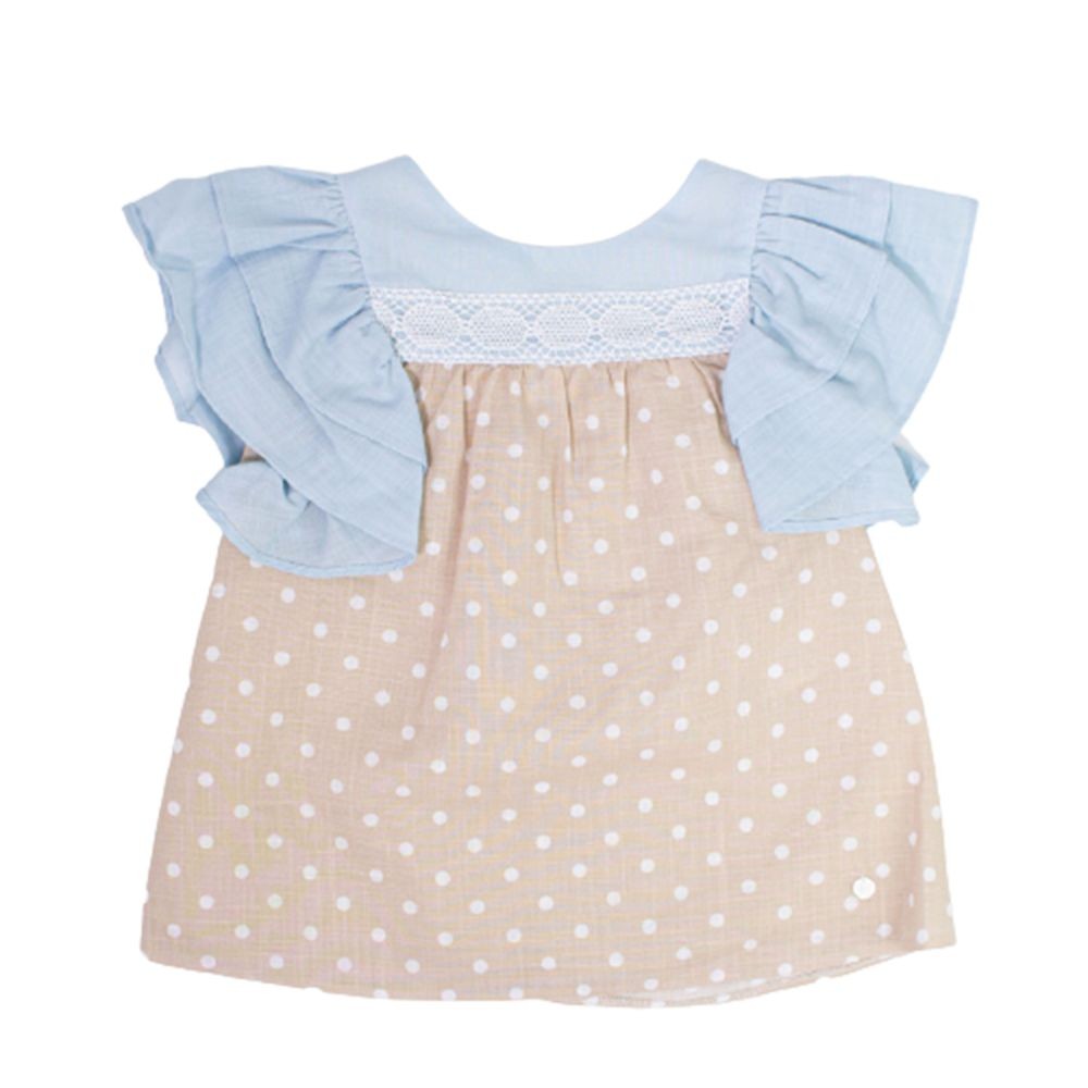 Vestito in Cotone a Pois Beige Bambina DEL SUR 0550 - DEL SUR - LuxuryKids