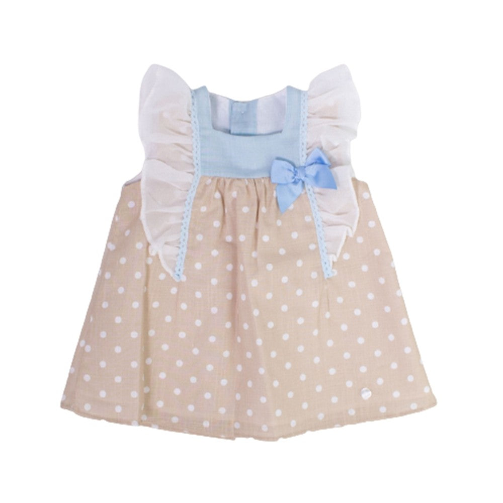 Vestito in Cotone a Pois Beige Neonata DEL SUR 0370 - DEL SUR - LuxuryKids