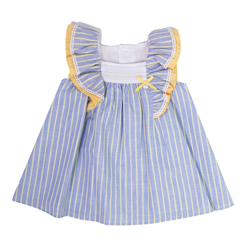 Vestito in Cotone a Righe Celeste e Giallo Neonata DEL SUR 0380 - DEL SUR - LuxuryKids
