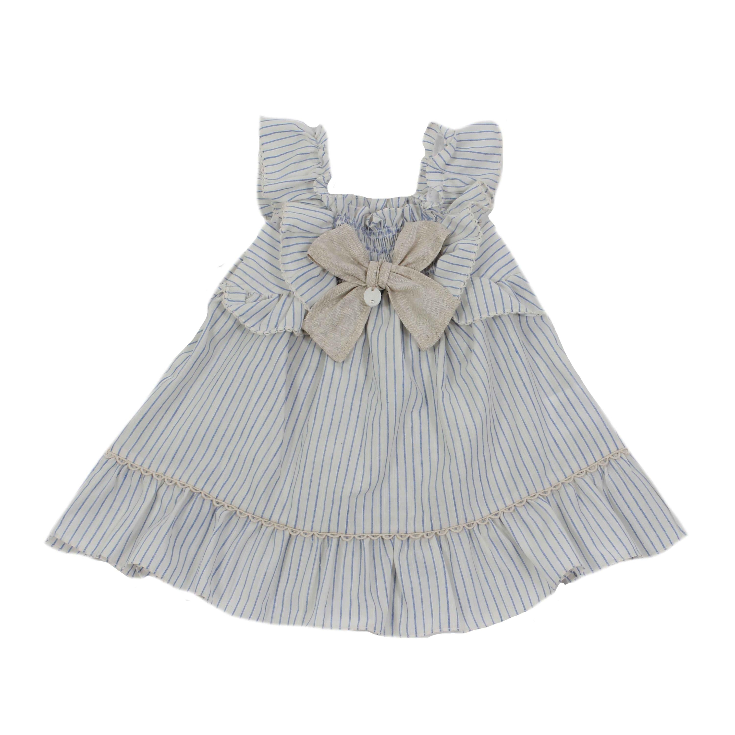 Vestito In Cotone a Righe Celeste Panna Neonata DR KID DK 363V - DR.KID - LuxuryKids