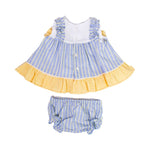 Vestito in Cotone Con Culotte e Cuffia Celeste-Giallo Neonata DEL SUR 0180 - DEL SUR - LuxuryKids