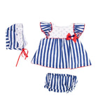 Vestito in Cotone Con Culotte e Cuffia Tema Mare Bianco-Blu Neonata DEL SUR  0171 - DEL SUR - LuxuryKids
