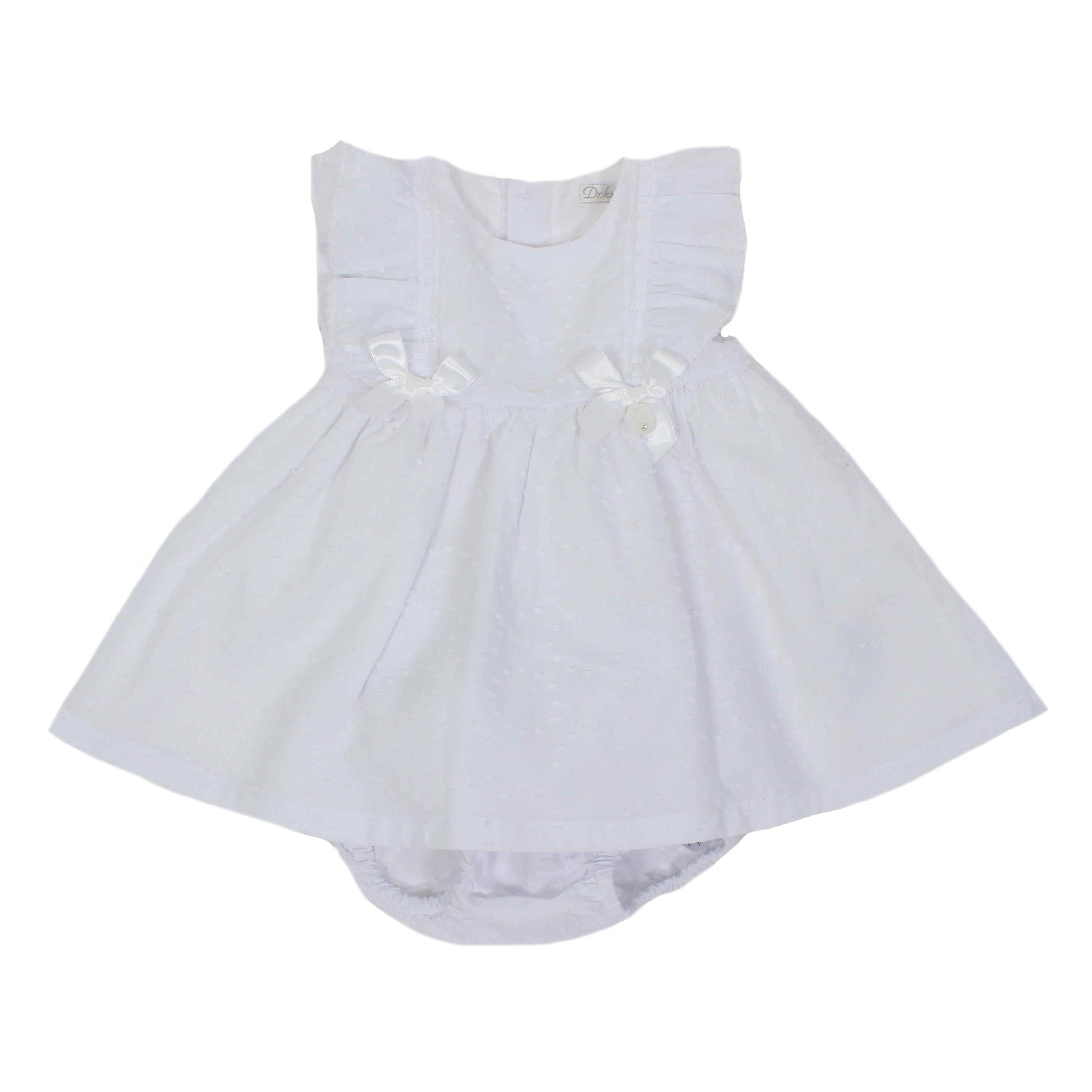 Vestito In Plumetis Con Culotte in Cotone Bianco Neonata Dr Kid DK106 - DR.KID - LuxuryKids