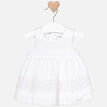 Vestito smanicato in cotone con dettagli traforati neonata bianco 1827 Mayoral - MAYORAL - LuxuryKids