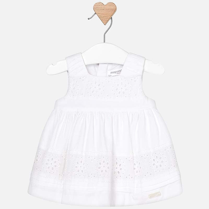 Vestito smanicato in cotone con dettagli traforati neonata bianco 1827 Mayoral - MAYORAL - LuxuryKids