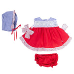 Vestito Smanicato in Cotone Rosso Con Culotte e Cuffia Neonata DEL SUR 0182 - DEL SUR - LuxuryKids