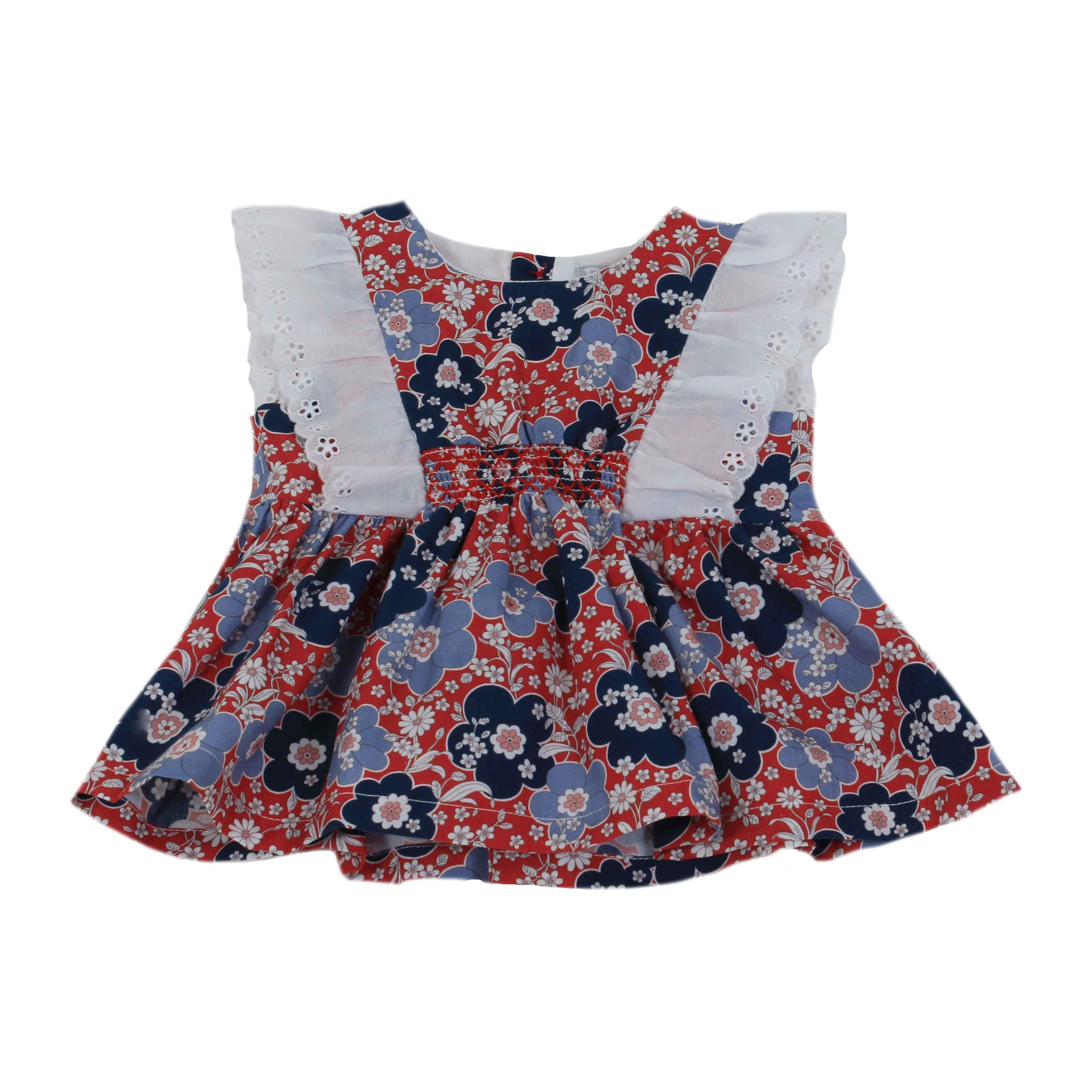 Camicia In Cotone Fantasia Floreale Rosso-Blu Bambina DR KID DK340 - DR.KID - LuxuryKids