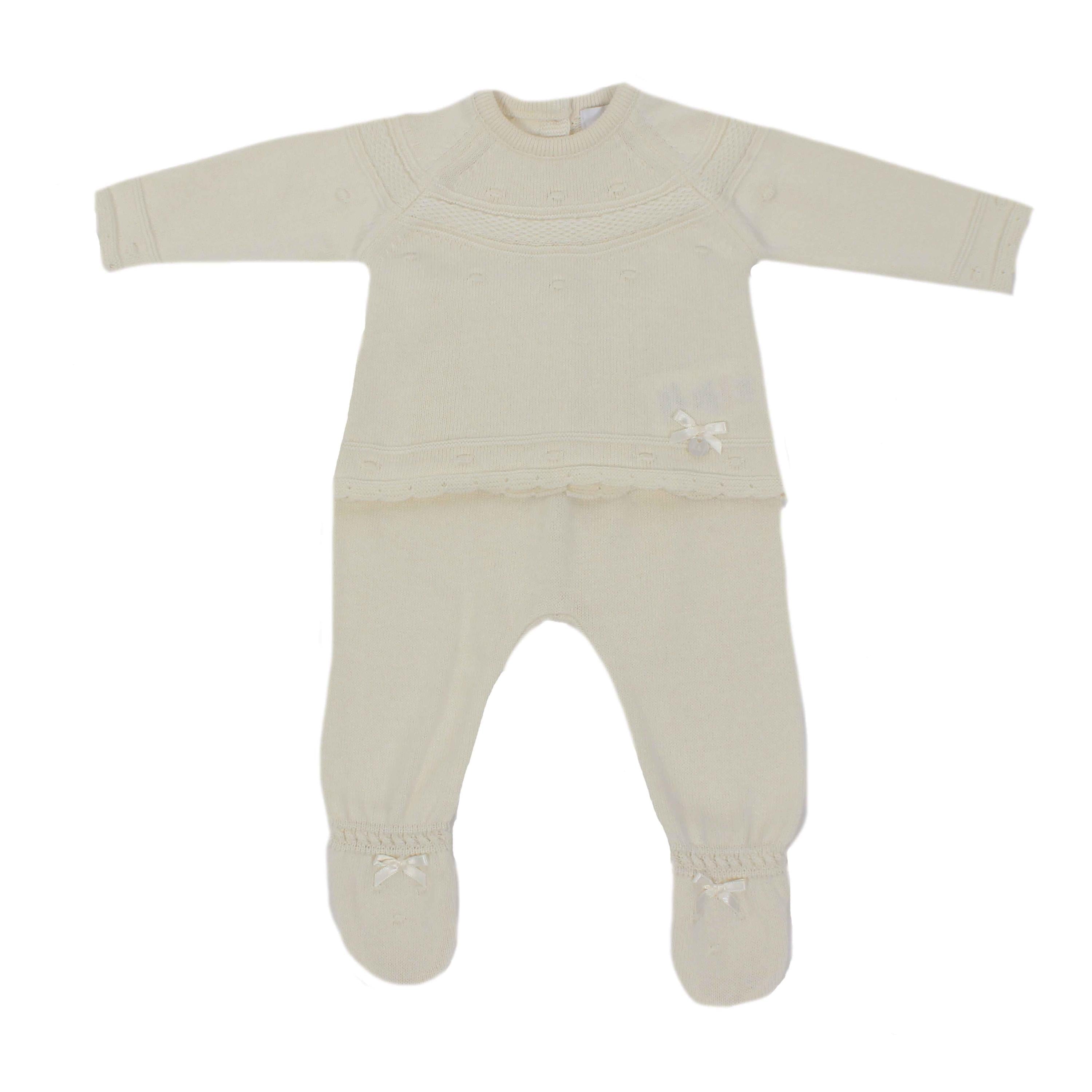 Tutina Spezzata In Filo DI Cotone Panna Neonati A&J 113 - A&J - LuxuryKids