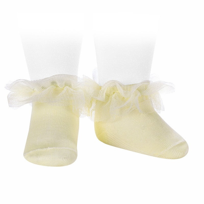 Calzini In Filo Di Cotone Corti Con Rouches In Tulle Neonata CONDOR 488 - Condor - LuxuryKids