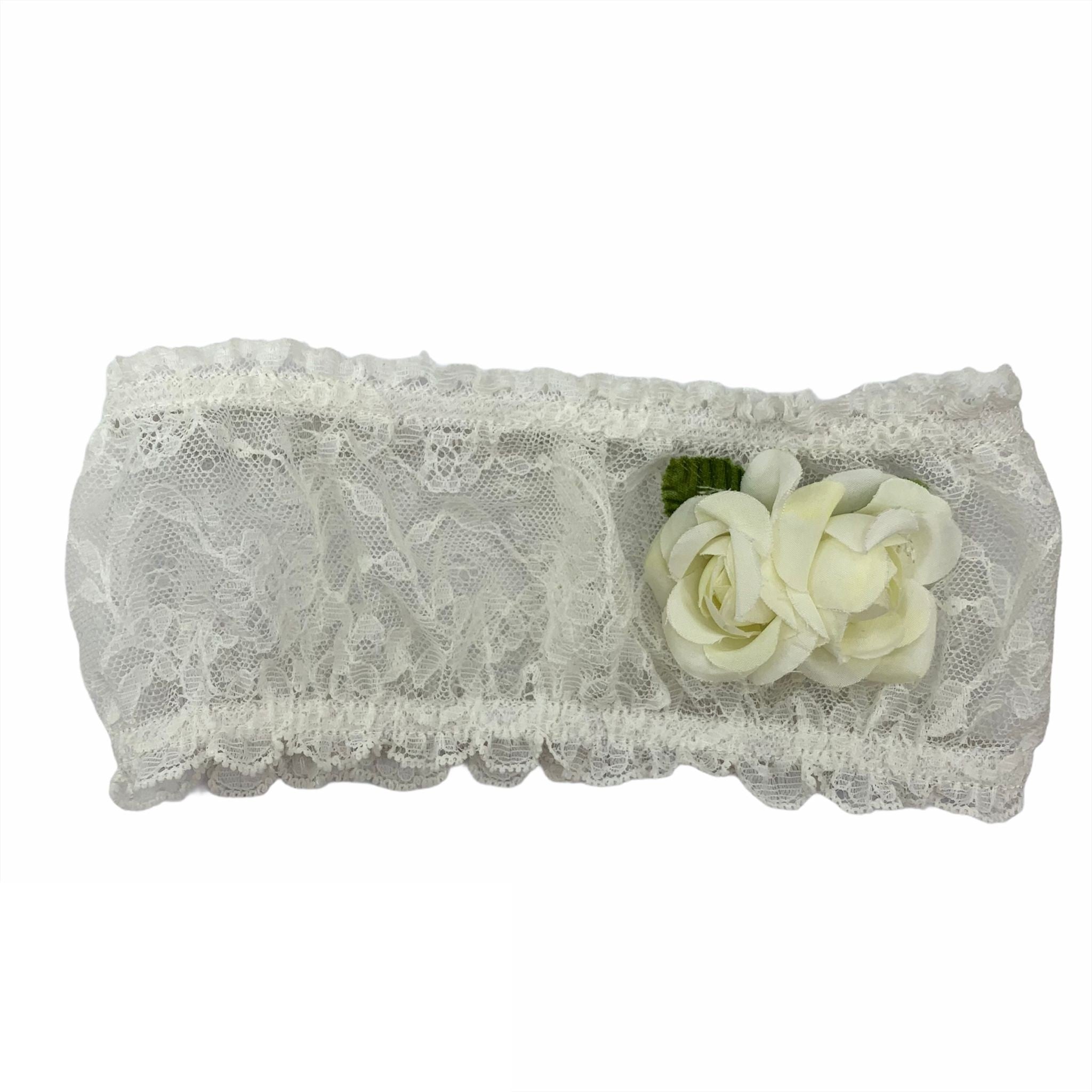 Fascia Elastica In Merletto Con Applicazione Fiori Bianca Neonata LA SARTORIA DEI PICCOLI LF424 - LA SARTORIA DEI PICCOLI - LuxuryKids