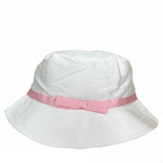 Cappello Modello Pescatore In Rasatello Di Cotone Bianco Con Fascia Rosa Neonata NNINNAOH E1514FIOC - NINNAOH - LuxuryKids