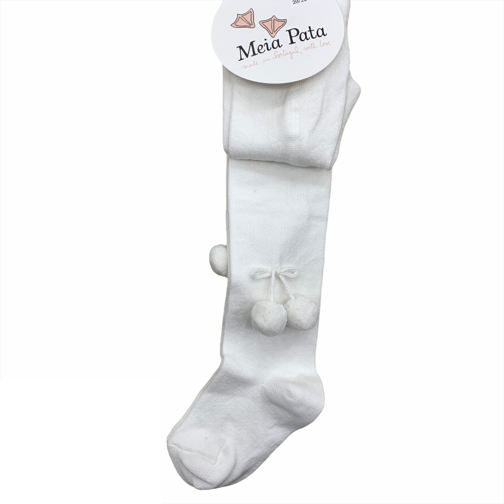 Calza in Filo Con pon-pon Unisex Bambini Bianca MEIA PATA 2004C - MEIA PATA - LuxuryKids