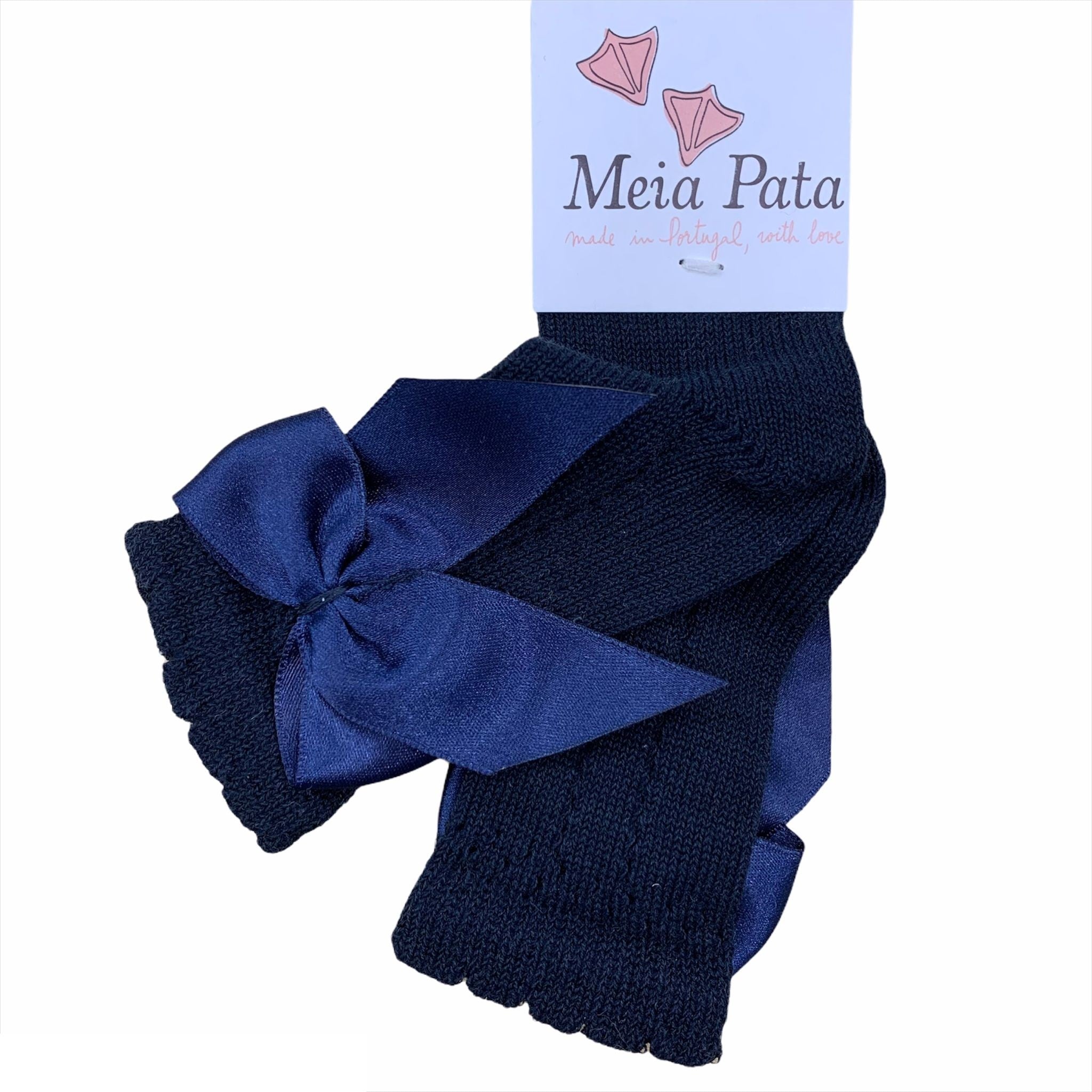 Calzino Lungo in Filo traforato Con Fiocco Neonata Blu MEIA PATA 1029M - MEIA PATA - LuxuryKids
