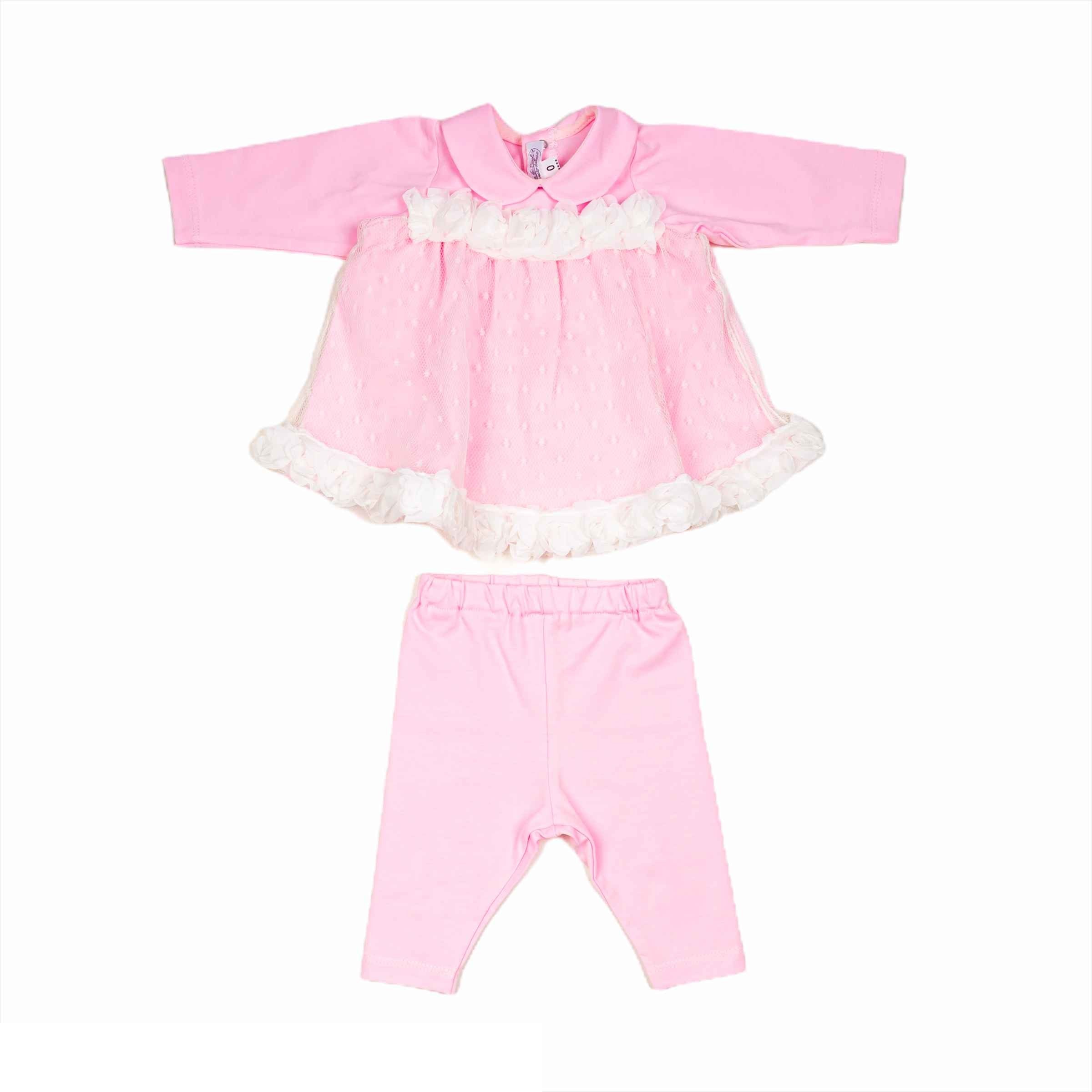 Completo 2 Pezzi In Cotone Rosa Con Applicazioni Neonata LA SARTORIA DEI PICCOLI LV904 - LA SARTORIA DEI PICCOLI - LuxuryKids