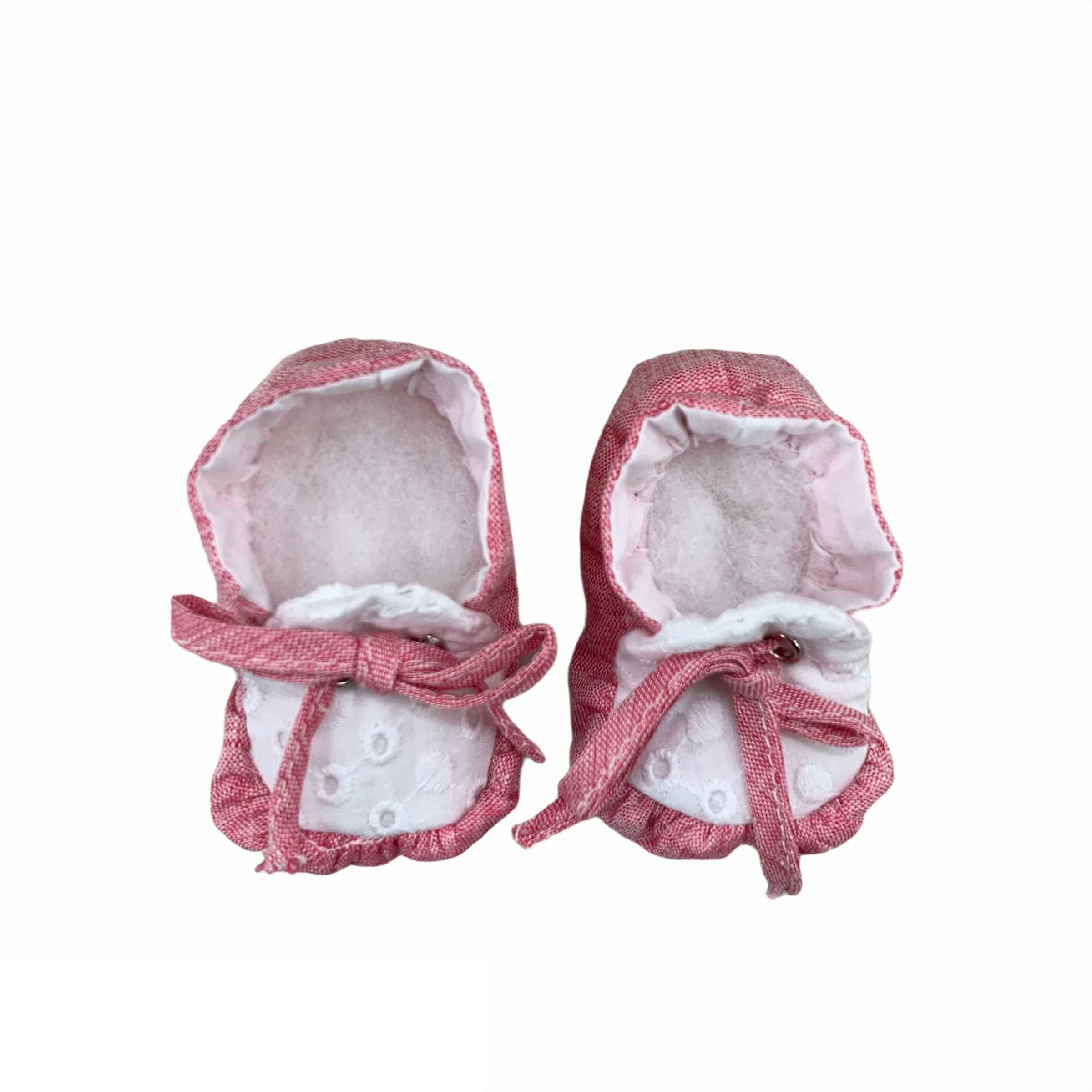 Scarpette Da Culla In Lino Rosa E Pizzo Neonata LA SARTORIA DEI PICCOLI LSC907 - LA SARTORIA DEI PICCOLI - LuxuryKids