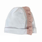 Cappello In Cotone Bianco E Rouches Rosa Neonata LA SARTORIA DEI PICCOLI LK906 - LA SARTORIA DEI PICCOLI - LuxuryKids