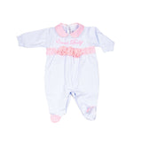 Tutina In Cotone Bianca Con Rouches Rosa Neonata LA SARTORIA DEI PICCOLI LT901 - LA SARTORIA DEI PICCOLI - LuxuryKids
