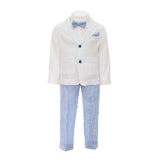 Completo 4 Pezzi Elegante Misto Lino Bianco e Celeste Neonato BUFI B5109A2 - BUFI - LuxuryKids