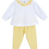 Tutina Spezzata In Cotone Bianco-Giallo Neonata CALAMARO 17578 - CALAMARO - LuxuryKids