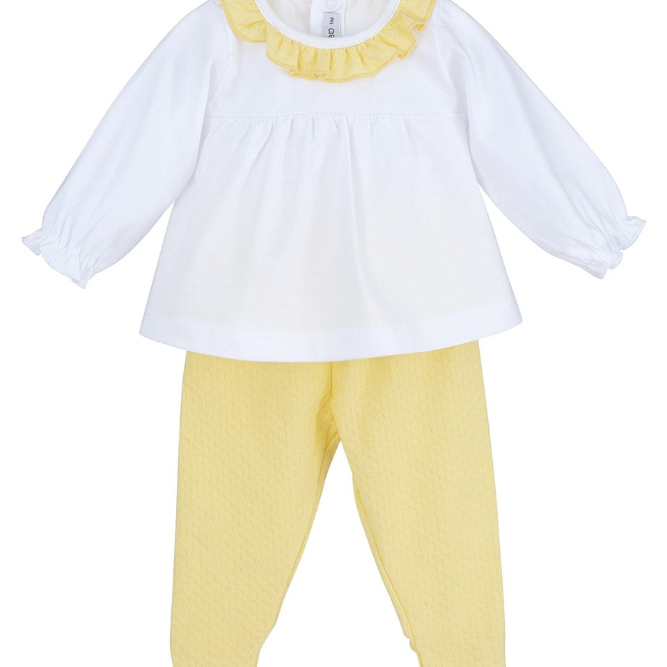 Tutina Spezzata In Cotone Bianco-Giallo Neonata CALAMARO 17578 - CALAMARO - LuxuryKids