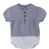 Camicia A Body Mezza Manica In Garza Di Cotone Grigio Neonato CALAMARO 19086 - CALAMARO - LuxuryKids