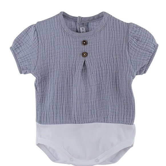 Camicia A Body Mezza Manica In Garza Di Cotone Grigio Neonato CALAMARO 19086 - CALAMARO - LuxuryKids